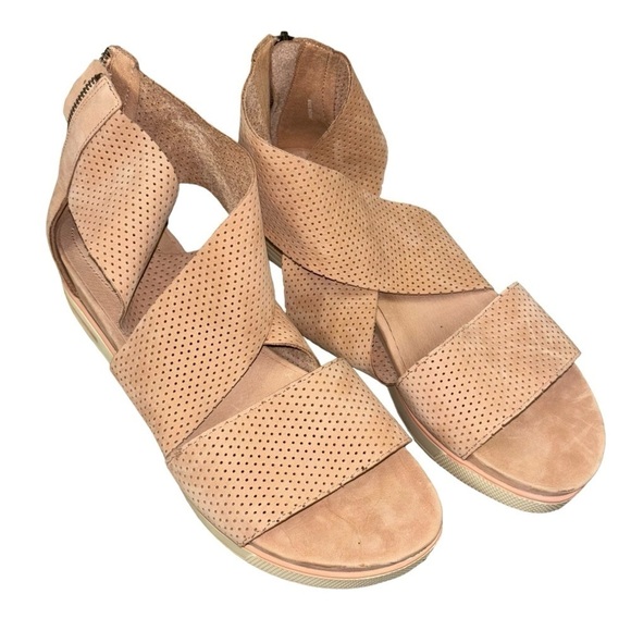 EILEEN FISHER Wedge Desert Rose Leather Sandals Womens 9 Preppy Feminine Comfort - Picture 1 of 14